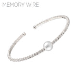 Rhinestone Pearl Memory Wire Bracelet in Silver or Gold (2.08in)