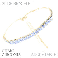 Cubic Zirconia Square Slider Tennis Bracelet in Silver or Gold