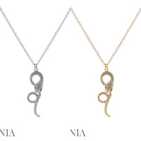 Cubic Zirconia Spiral Snake Necklace Rhodium or Gold Plated (18+2in)(0.4x1.25in)