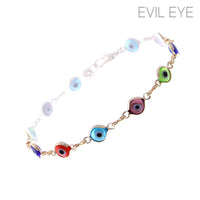 Colorful Evil Eye Chain Bracelet Crystal Avenue in Silver or Gold, 7+1.5in