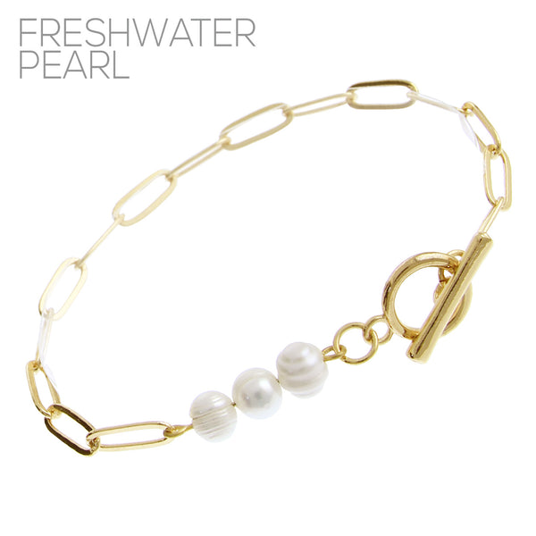 Triple Freshwater Pearl Toggle Bracelet (7.5in)
