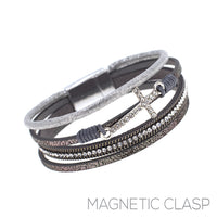Cross Leather Magnetic Clasp Bracelet - 5 Colors (7.75in)