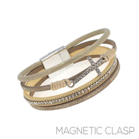 Cross Leather Magnetic Clasp Bracelet - 5 Colors (7.75in)