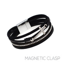Cross Leather Magnetic Clasp Bracelet - 5 Colors (7.75in)