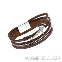 Cross Leather Magnetic Clasp Bracelet - 5 Colors (7.75in)