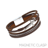 Cross Leather Magnetic Clasp Bracelet - 5 Colors (7.75in)