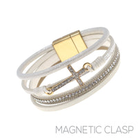Cross Leather Magnetic Clasp Bracelet - 5 Colors (7.75in)
