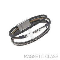 Faith Leather Magnetic Clasp Bracelet - 4 Colors (7.75in)