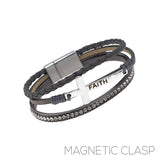 Faith Leather Magnetic Clasp Bracelet - 4 Colors (7.75in)