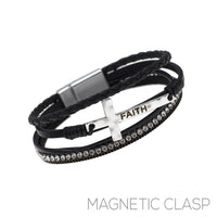 Faith Leather Magnetic Clasp Bracelet - 4 Colors (7.75in)