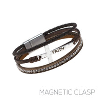 Faith Leather Magnetic Clasp Bracelet - 4 Colors (7.75in)