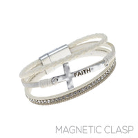 Faith Leather Magnetic Clasp Bracelet - 4 Colors (7.75in)