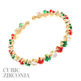 Gold Plated Cubic Zirconia Christmas Cuff Bracelet (2.4x2.4in)