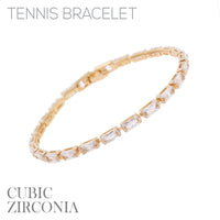 Cubic Zirconia 3x6mm Baguette Tennis Bracelet in Silver or Gold (7.25in)