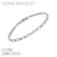 Cubic Zirconia 3x6mm Baguette Tennis Bracelet in Silver or Gold (7.25in)