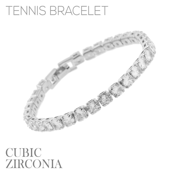 5mm Round Cubic Zirconia Tennis Bracelet in Silver or Gold (7.25in)