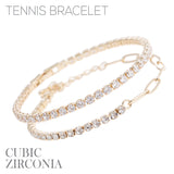 Rhinestone & Cubic Zirconia 2 Tennis Bracelet Chain in Silver or Gold (7in/6.5+1.5in)