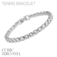 5mm Round Cubic Zirconia Tennis Bracelet (Rhodium Plated)(7in)