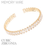Emerald Cut Cubic Zirconia Memory Wire Tennis Bracelet in Silver or Gold
