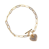 Cubic Zirconia Puffy Heart Toggle Bracelet in Silver or Gold (7.5in)(1.4x0.9in)