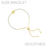 2mm Rhinestone Heart Slider Tennis Bracelet in Silver or Gold