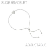 2mm Rhinestone Heart Slider Tennis Bracelet in Silver or Gold