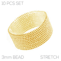 Gold Plated 3mm Beaded 10 Strand Stretch Bracelet