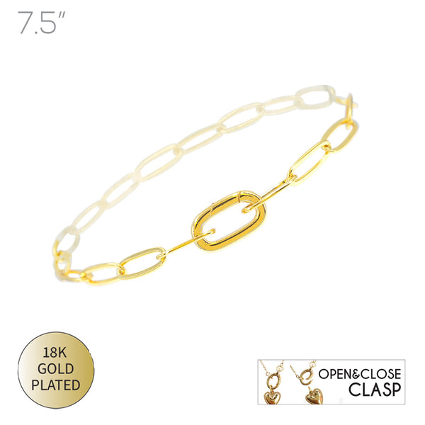 18K Gold Plated Paper Clip Chain Bracelet (7.5in)