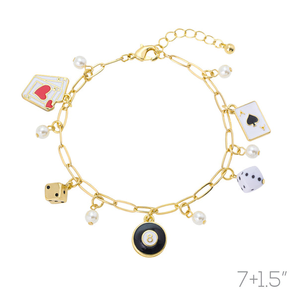 Casino Gambling Themed 8 Ball Dice Ace Hoop Bracelet (7+1.5in)