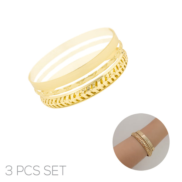 Gold Plated 3 Piece Bangle Bracelets (2.6in)