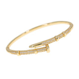 Cubic Zirconia Hinged Nail Bracelet in Silver or Gold (2x2.37in)