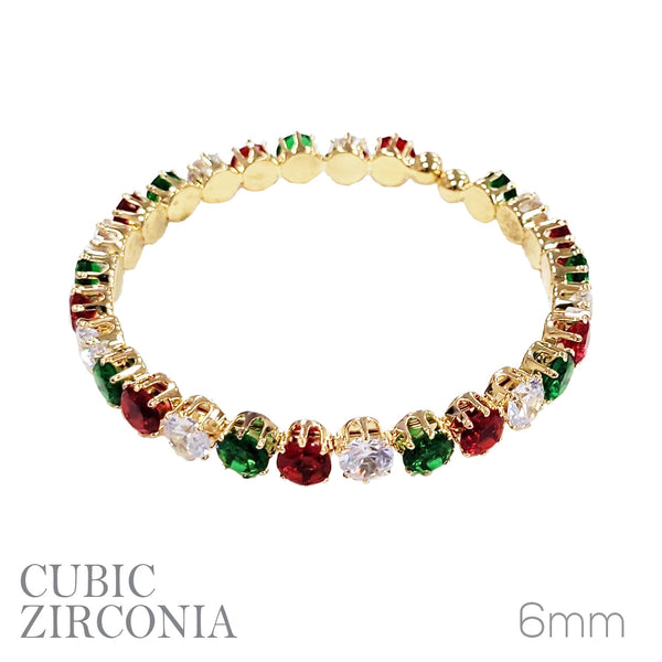 Gold Plated Cubic Zirconia 6mm Round Christmas Cuff Bracelet ( 2.6x2.6in)