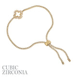 Cubic Zirconia Clover Slider Bracelet in Silver or Gold