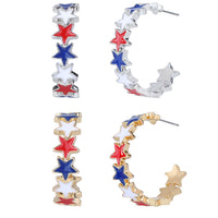 Star Spangled Patriotic Hoop Earrings (0.33x1.13in)