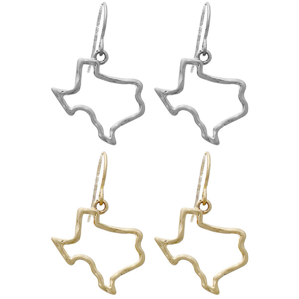 Texas Map Fish Hook Dangle Earrings (0.8x1in)