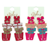 Stacked Christmas Present Boxes Seed Bead Earrings - 2 Colors, Beaded (1.25x3in)