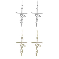Cross Love Earrings in Silver or Gold (0.75x1.75)