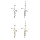 Cross Love Earrings in Silver or Gold (0.75x1.75)