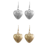 Puffy Heart Earrings in Worn Silver or Gold Plated (1.2x1.67in)