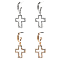 Cross Outline Dangle Hoop Earrings (0.55x0.68in)