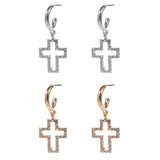 Cross Outline Dangle Hoop Earrings (0.55x0.68in)