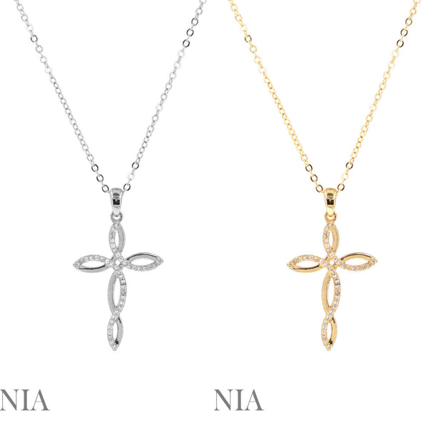 Cubic Zirconia Cross Marquise Necklace (16+2in)