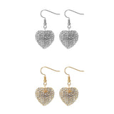 Puffy Pave Crystal Heart Earrings in Silver or Gold (0.7x0.7in)