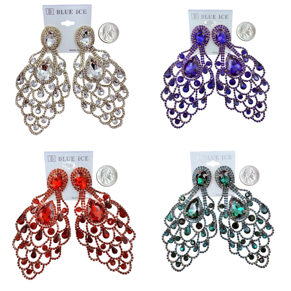 XL Rhinestone Chandlier Earrings - 9 Colors (35190)(2.75x4.75in)