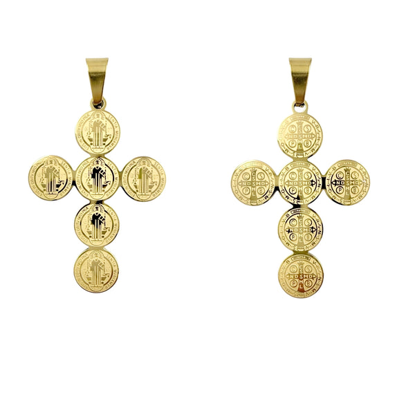Gold Plated Stainless Steel San Benito Cross Pendant (1688)(1.25x2in)