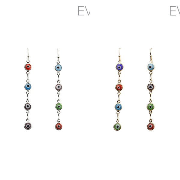 Evil Eye Dangle Earrings in Silver or Gold (0.25X2.5in)
