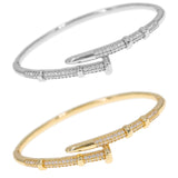Cubic Zirconia Hinged Nail Bracelet in Silver or Gold (2x2.37in)