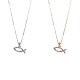 Jesus Fish Necklace in Silver or Gold Tone (0.6x0.2inin)(16+3in)