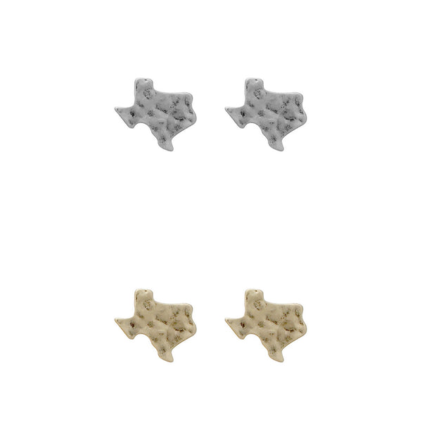 Texas Map Post Stud Earrings in Silver or Gold (0.63x0.6in)
