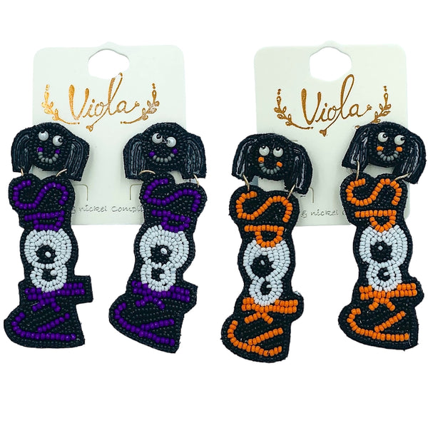 Spooky Spider Seed Bead Earrings - Beaded, Halloween (1x3in)